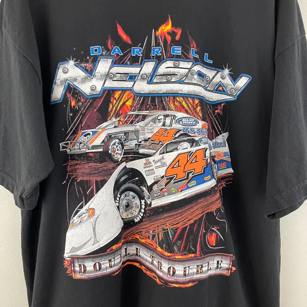 Darrell Nelson Vintage Black Orange Double Trouble No. 44 Racing Graphic Tee - Image 4