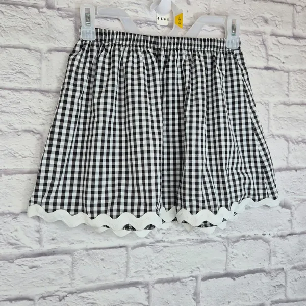 ​21 Saints Black White Gingham 2 Piece Set Ric Rac Scallop Crop Top Skirt Size M - Image 3