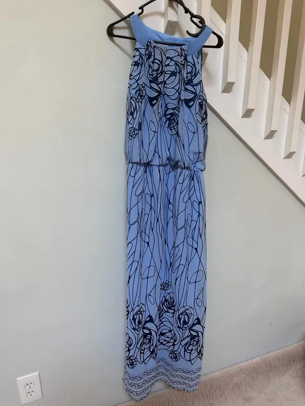 Robbie Bee Periwinkle Blue Floral Halter Maxi Dress - Image 3