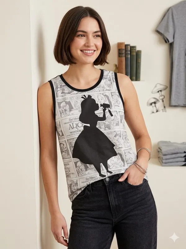 Disney Alice In Wonderland Comic Tonal Girls Muscle Tank Top Hot Topic Size XL - Image 3