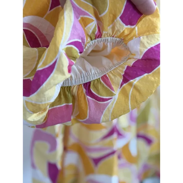 THML Women’s Yellow Pink Abstract Swirl Puff Sleeve V-Neck Blouse Top Size M - Image 7