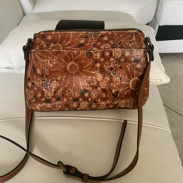 Patricia Nash Leather Crossbody Bag Brown Floral Pattern Adjustable Strap - Image 6