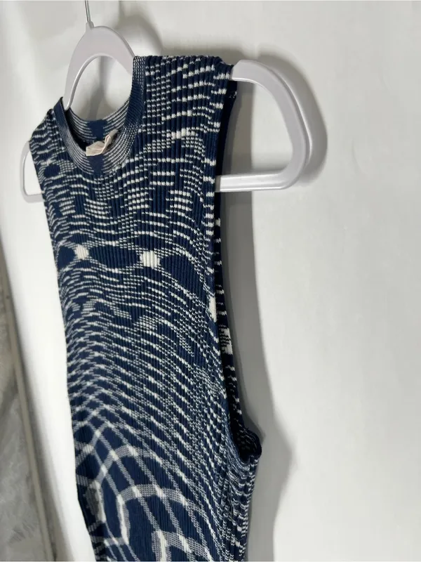 See by Chloé Navy & White Geometric Ribbed Knit Dress XL - Image 4