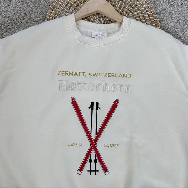 bohme Women’s Embroidered Sweatshirt Metterhorn Longsleeve Crew Neck in Beige XS - Image 3