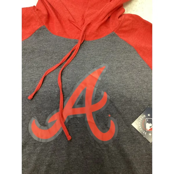 MLB Atlanta Braves Hoodie Campus Lifestyle Navy‎ Red Raglan Large NWT 2063 - Image 3