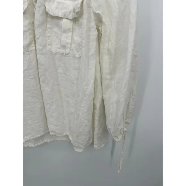 Sundance Womens‎ White Linen Top Size M Pockets Quarter Button Boho Casual - Image 4