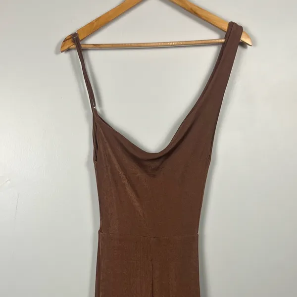 Club L London Phantasy Brown Asymetric Neckline Cowl Maxi Dress Sz US4 UK8 - Image 9