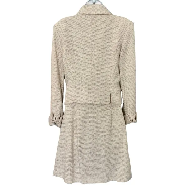 Bosch White Beige Cream Gold Button Luxury Regal Tweed Skirt Suit size 6 / L - Image 7