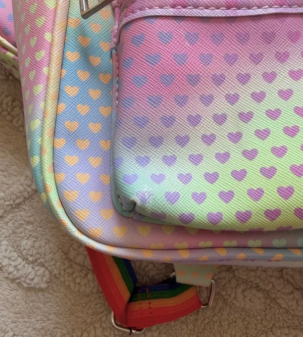 Under One Sky Girls Mini Backpack & Coin Purse - Pastel Rainbow Colors W/ Hearts - Image 3