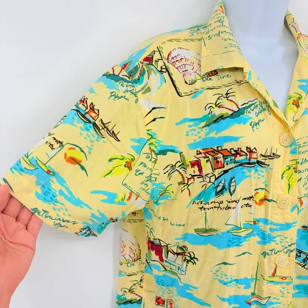 Vtg 90s Weekend Clothes Line Tropical Top Sz L Cabana Italian Summer Postcard - Image 5