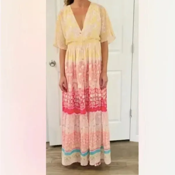NEW House Of Harlow 1960 Ruffled Tiered Floral Metallic Maxi‎ Dress - Image 6