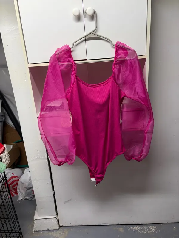 Altar'd State Bodysuit Puff Sleeve Pink - Image 2