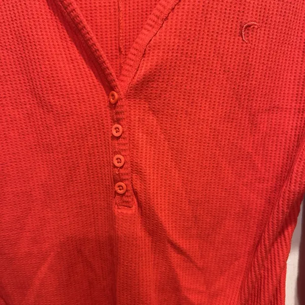 ZYIA Active Red Waffle Knit Henley Top Long Sleeve Thumbholes XL Active Thermal - Image 2