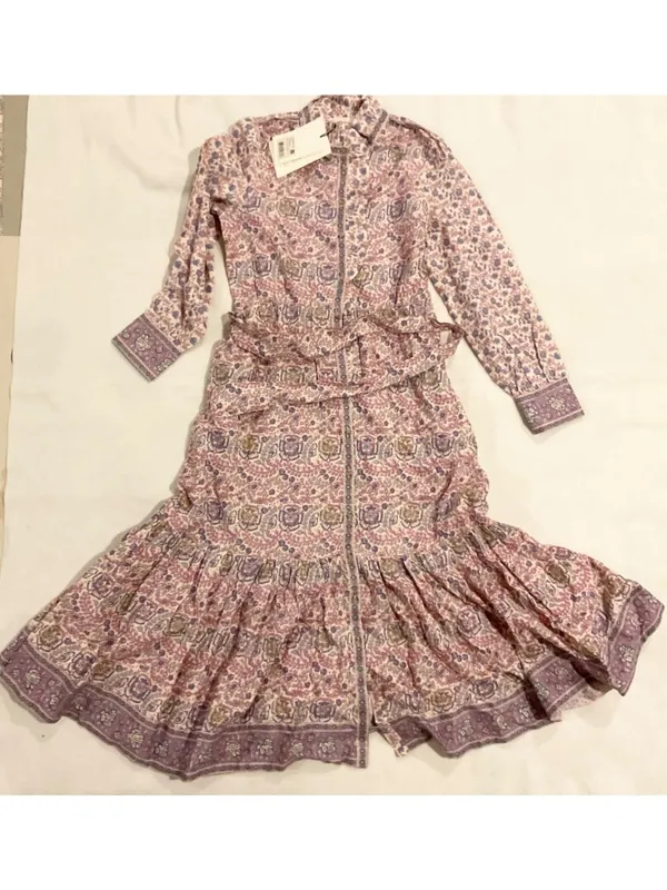 NWT sezane SEA NY ROXANNE midi DRESS EMILIA linen purple pink SZ40 US8 bust40 - Image 2