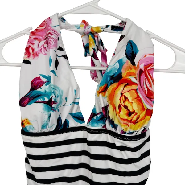Cupshe One Piece Swimsuit Women Large Multicolor NWT‎ Floral Striped AB20312M - Image 2