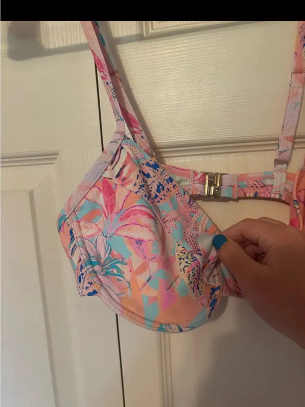 Kulani Kinis Peach Pink Blue Floral Bikini Top - Image 3
