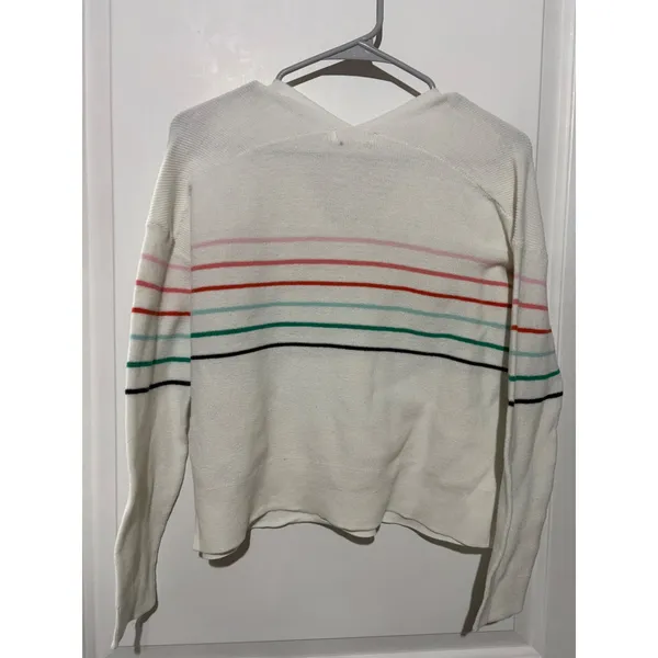 Carve Designs Womens Organic Cotton‎ V-Neck Striped Sweater Cream Multi Large - Image 8