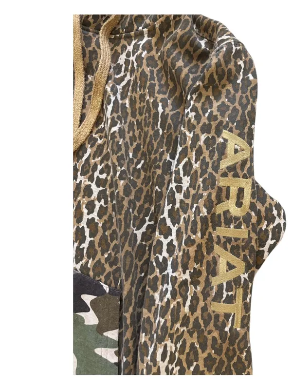 Ariat x Rodeo Quincy Hoodie XL Leopard Print Camo & Embroidered Rose Logo Sleeve - Image 6