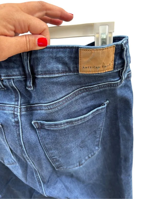 American Eagle Festival Flare Jeans 70s Boho Front Seam Slit Hem Dark Wash 8 - Image 8