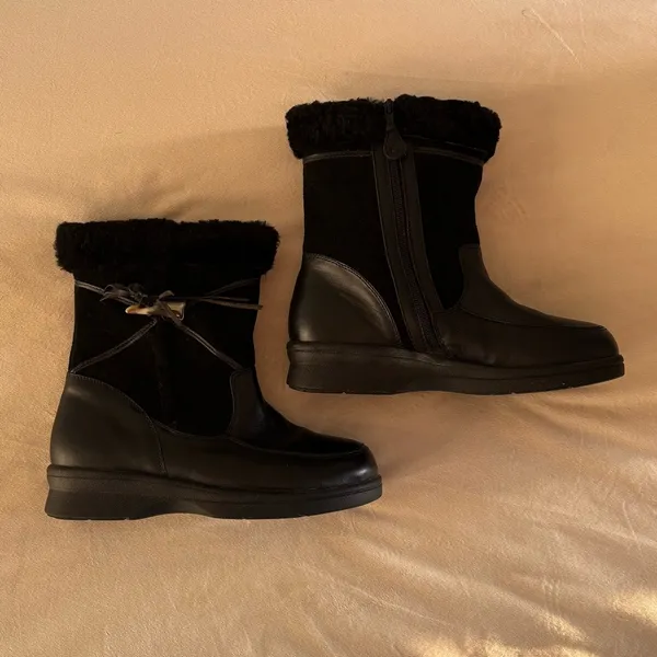 HOOPOE Fur Leather Winter Boots Size 7 Black - Image 3