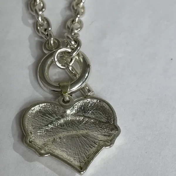 Bebe Necklace Glass Crystal Rhinestone Cast Silver Tone Chunky Heart Pendant 16” - Image 4