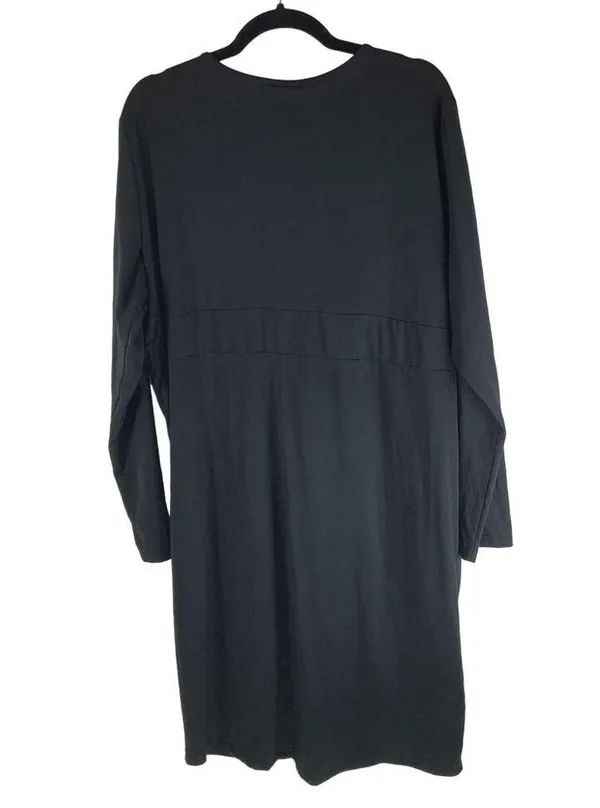 Laolasi Black Long-Sleeve Faux Wrap Dress Pleated V Neck 4XL - Image 2