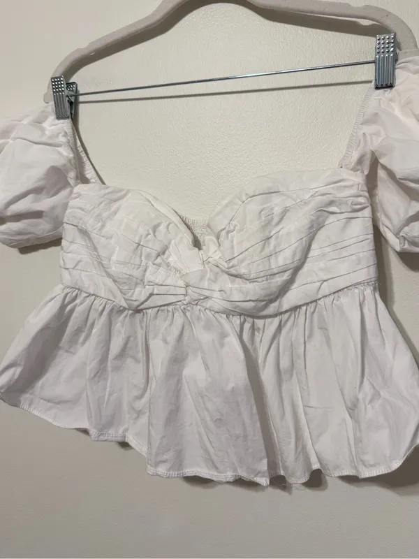 ZARA WHITE BABYDOLL CROPPED TOP SMALL BLOUSE WOMENS BEACH SUMMER blogger fave - Image 5