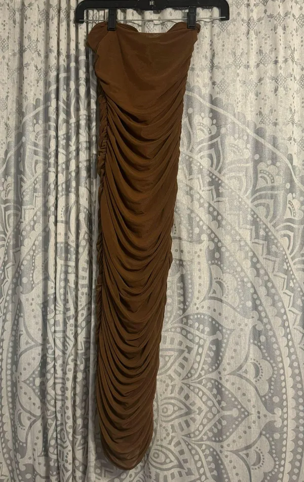 Shein Brown Strapless Mesh Midi dress Size XS - Image 3