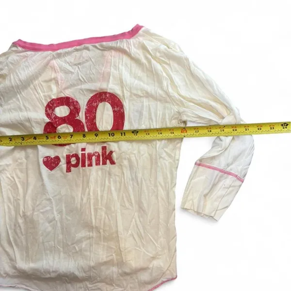 Vintage Y2K 2005 Victoria's Secret PINK Henley Top L White Pink Logo - Image 5