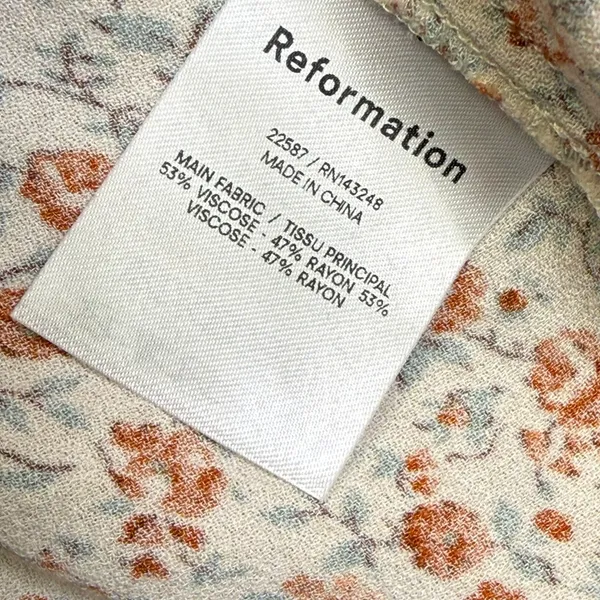 Reformation Floral V-Neck Camisole Top Cream Orange XL 22587 RN143248 - Image 5