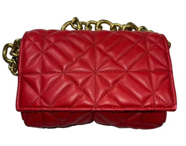 Zara Red Quilted Shoulder Bag with Gold Chain - Image 2