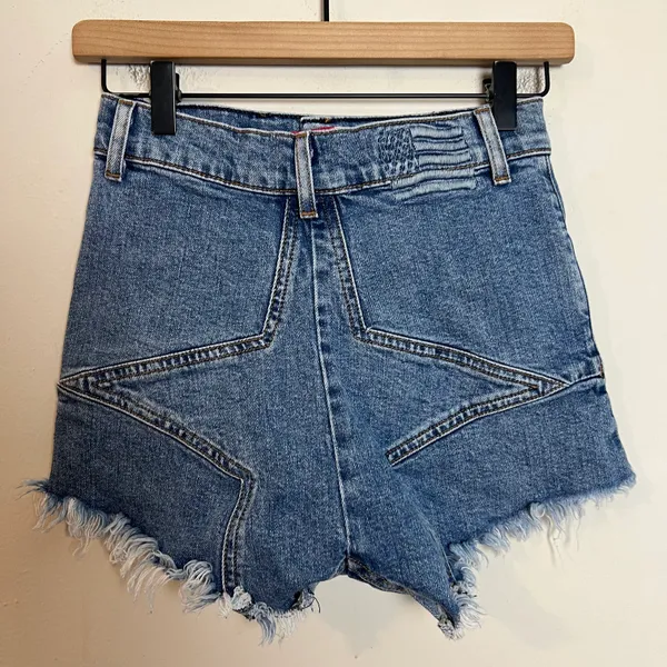 REVICE- Venus Star Denim Jean Shorts Distressed Raw Hem Festival Boho Summer - Image 4