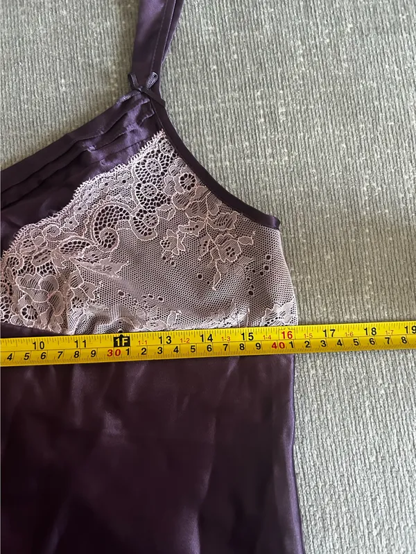 Vtg 90s Y2K Jones New York Purple Satin Lingerie Slip Mini Dress M Whimsigoth - Image 9