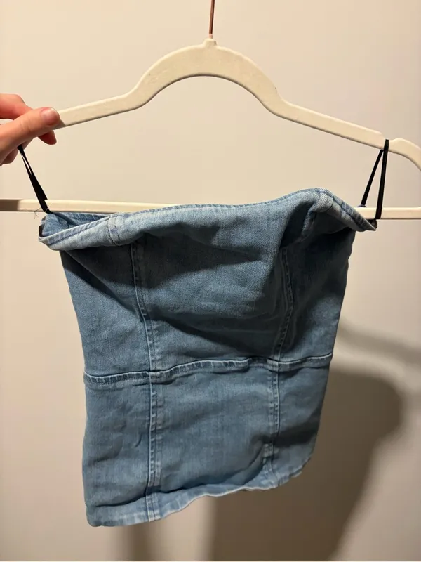 Denim Forum Strapless Denim Corset Bustier Top Light Wash Blue | XS - Image 2
