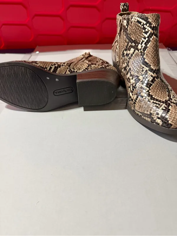 Kim Rogers Snake-Print Ankle Booties in Brown and Black - Image 3
