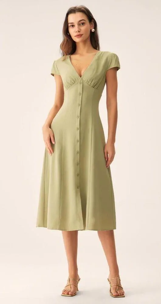 RIHOAS Green V-Neck Button Midi Dress XL - Image 3