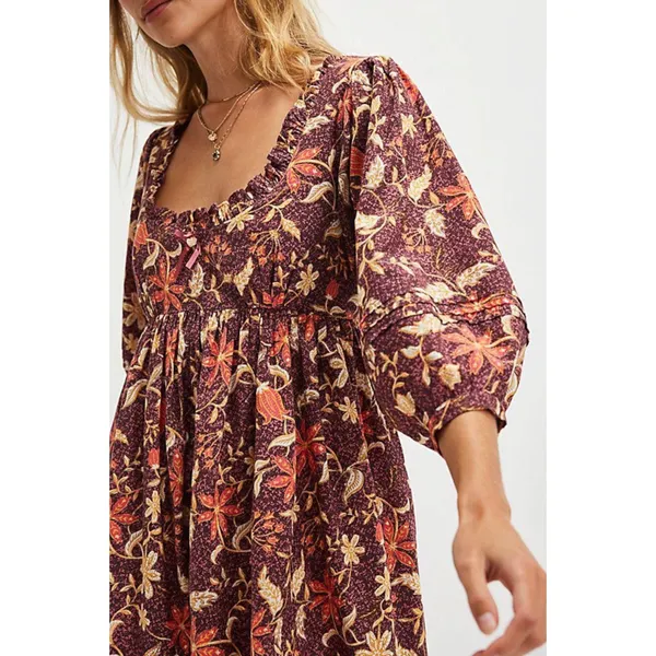 Free People Western Bohemian Dainty Lola Mini Dress Mocha Combo Large Floral NWT - Image 15