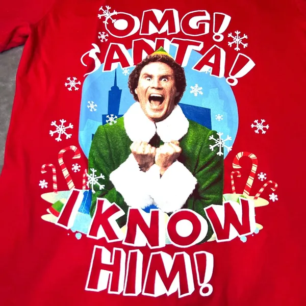 Elf‎ The Movie OMG Santa I Know Him T Shirt Womens Small Red Christmas Party - Image 4