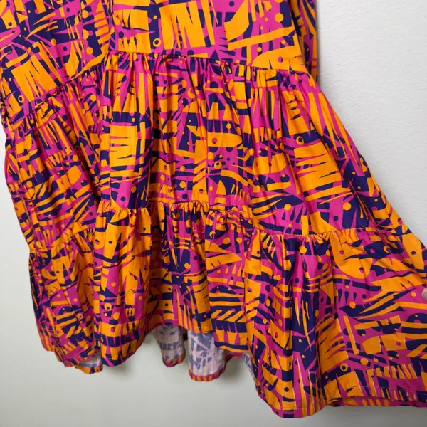 Diyana Women African Print Dress‎ Orange Pink Abstract Tiered Bohemian Artsy - Image 4