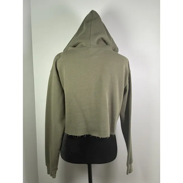 Wild Fable Womens Olive Green Cropped‎ Hoodie Raw Hem Pullover Sweatshirt Small - Image 3