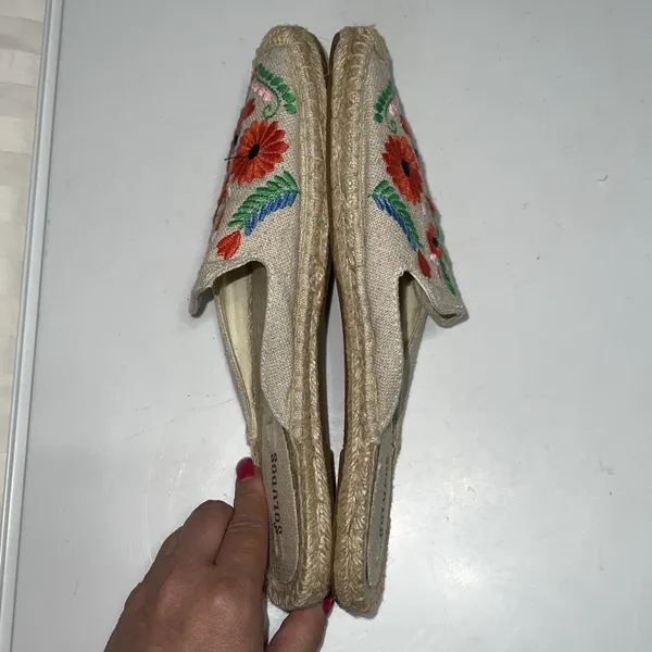 Soludos Ibiza Embroidered Mule Womens Size 8.5 Espadrille Flats‎ Floral Tan Boho - Image 5