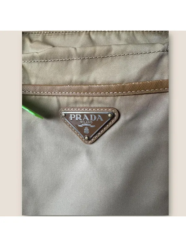 Y2K Archive Prada Nylon Tote Khaki Brown Leather - Image 5