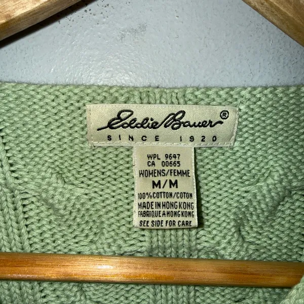 vintage eddie bauer Green‎ V Neck Cable Knit Cotton Sweater Medium - Image 3
