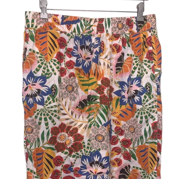 C&C California Linen Pants L Wide Leg Floral Print Pull On Colorful Relaxed - Image 6