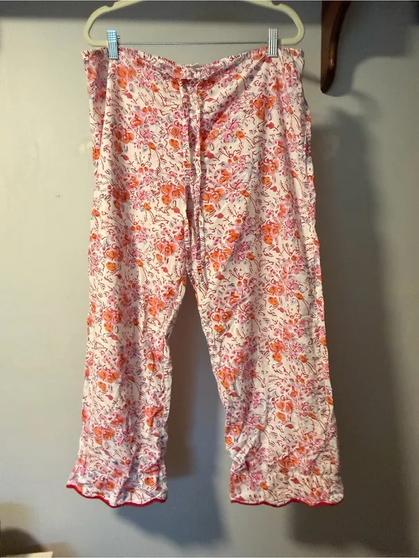 Heidi Carey 100% Cotton Floral Pajama Set L Pink Orange Ruffle - Image 3