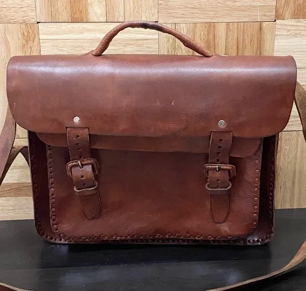 Vintage Handmade Brown Leather Brooklyn Style Briefcase Messenger Satchel Bag - Image 8