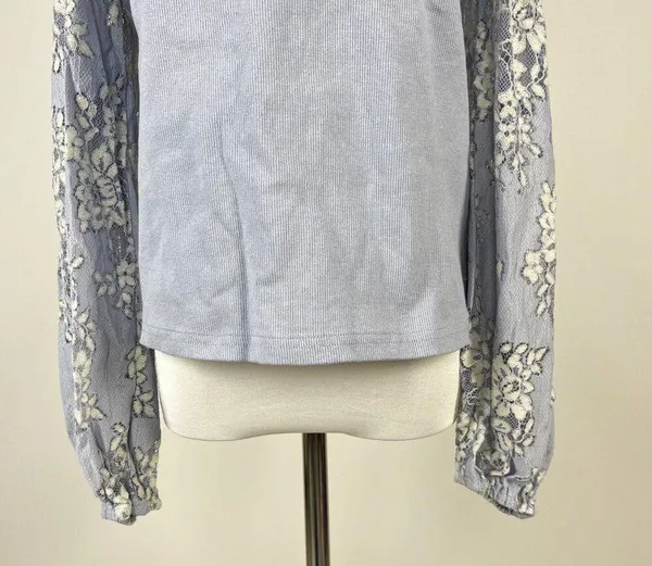 NWOT Anthropologie DOLAN Lace Puff-Sleeve Top Blue Size L Long sleeve - Image 8