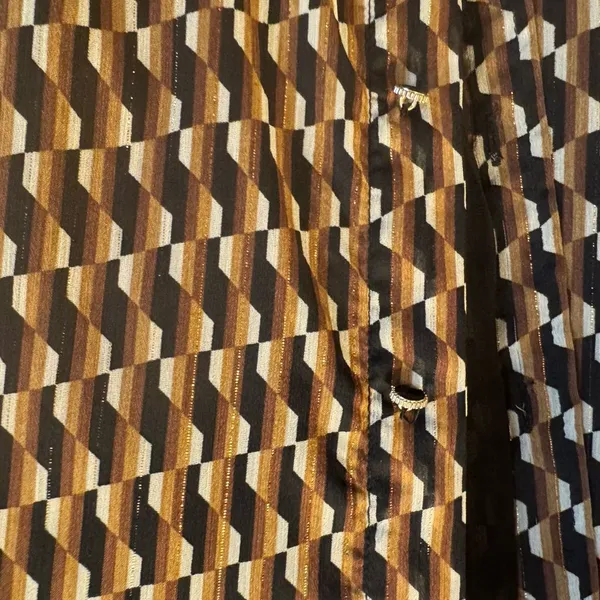 Zara | Dresses | Zara Retro Geo Print brown & Black button down tie dress XS - Image 12