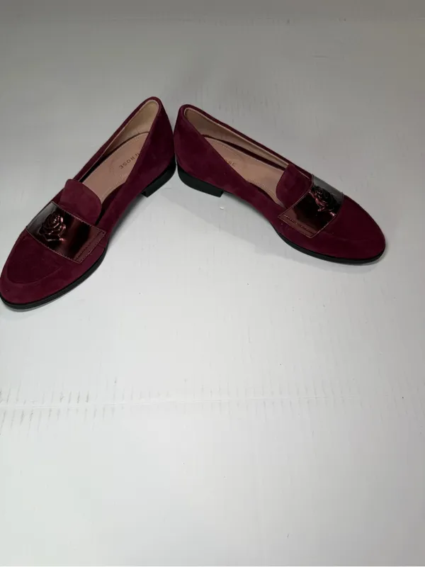 Taryn Rose Burgundy Suede Loafers with Rose-Metal Accent - Image 6