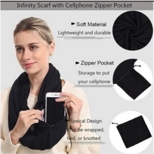 Beyond Yoga Black Infinity Scarf With Cellphone Zippered Pocket - Image 6